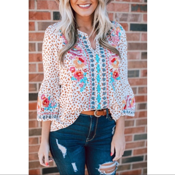 Embroidered Animal Print Top - Picture 2 of 6